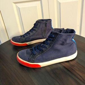 Mini Boden Canvas Suede High Top Sneakers Blue Neon Details Euro 37 US 5